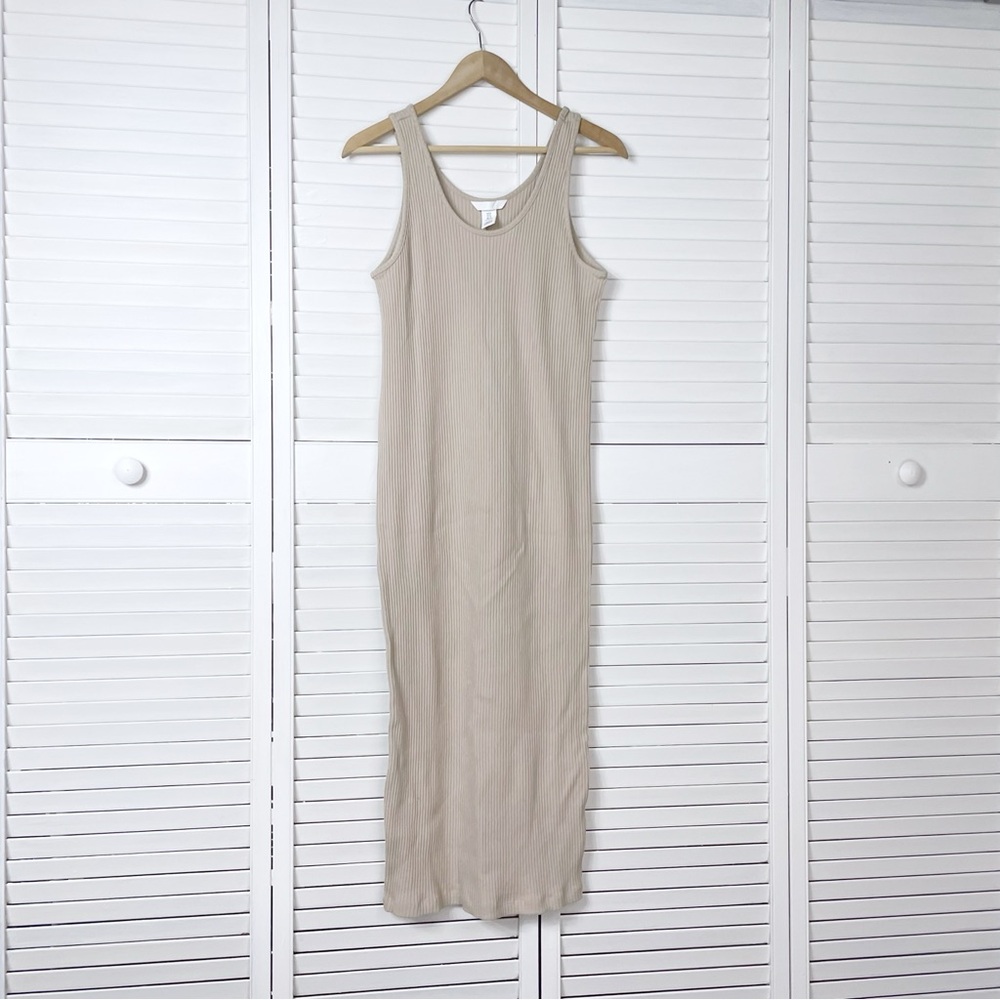 H&M Ribbed Midi Tank Dress in Light Beige
